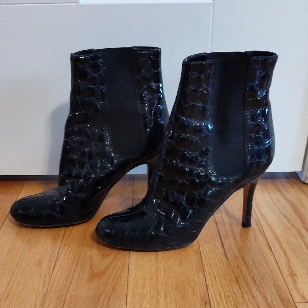 Kate Spade Black Alligator Embossed Textured Heeled Booties